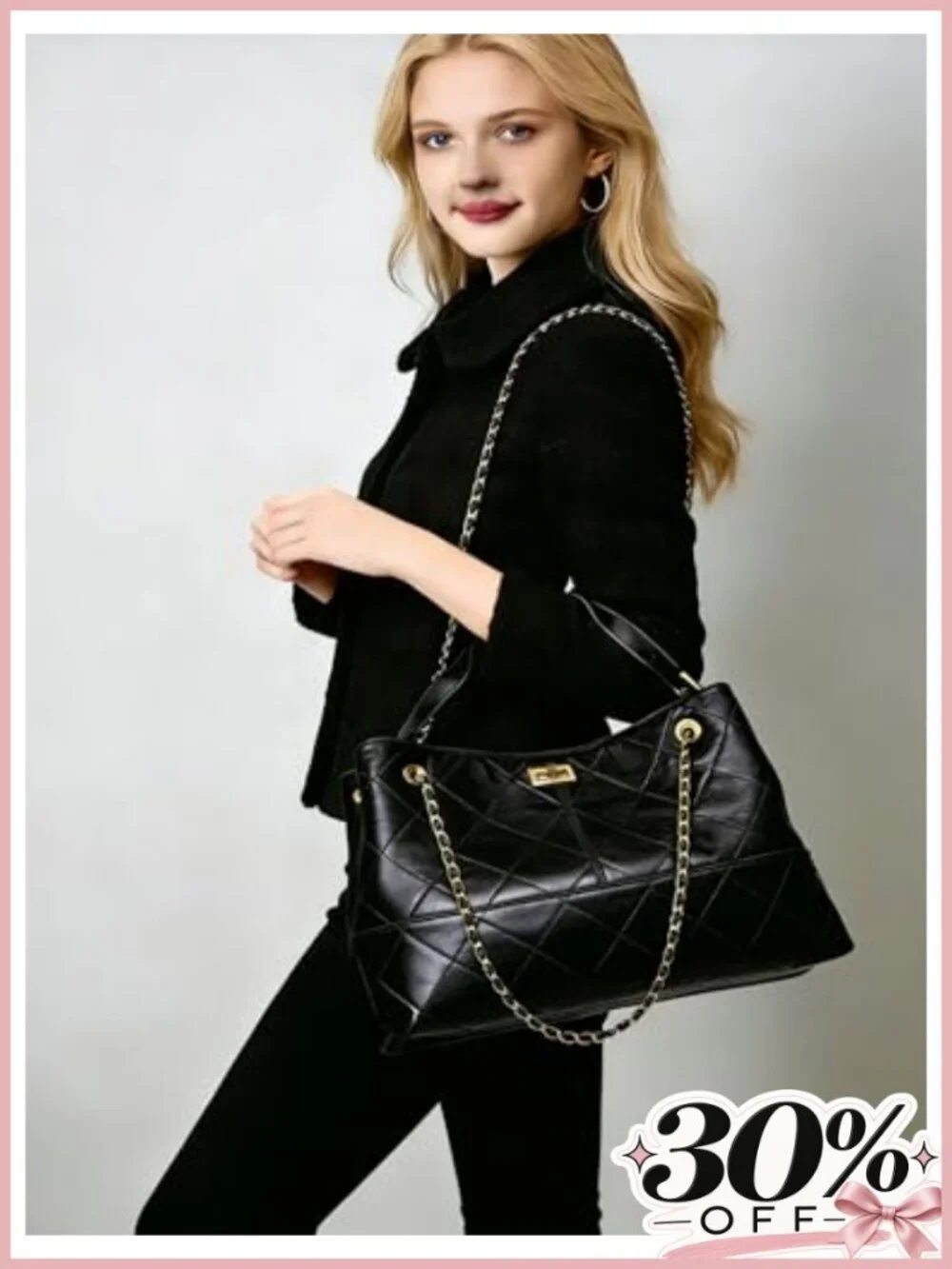 Genuine Leather Lambskin Suede Quilted Shoulder Bag Top Handle Gold Chain